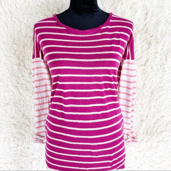 MADEWELL Fuchsia Pink Beige Striped Linen Sweater - Picture 1 of 6
